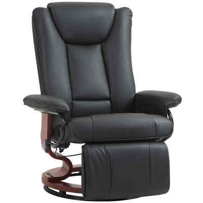HOMCOM Modern PU Leather Swivel Recliner Chair with Footrest, Black
