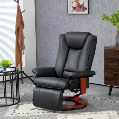 HOMCOM Modern PU Leather Swivel Recliner Chair with Footrest, Black