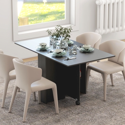 HOMCOM Foldable Dining Table with Storage Shelves, Drop Leaf, and Rolling Wheel