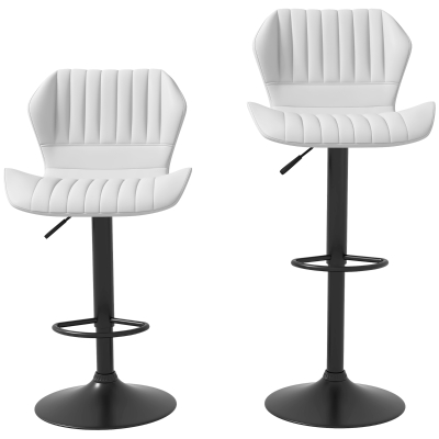 HOMCOM Shell Back Bar Stool Set of 2, PU Leather Adjustable Swivel Barstools with Chrome Base and Footrest for Kitchen Counter, Pub, White