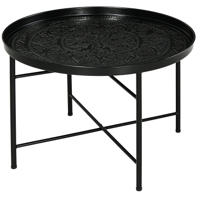 HOMCOM 24" Round Coffee Table with Hammered Top, Black