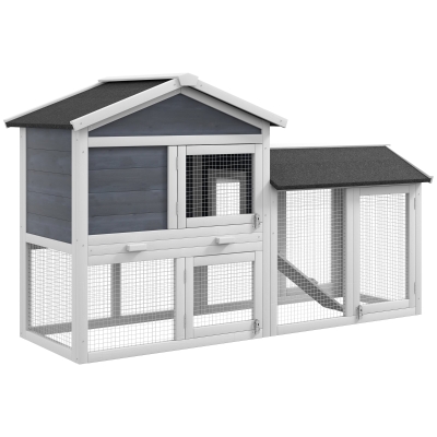 PawHut 58" Wooden Rabbit Hutch with Run, Gray