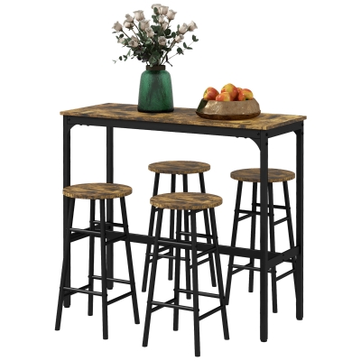 HOMCOM Industrial Bar-Height 5-Piece Kitchen Table Set for 4