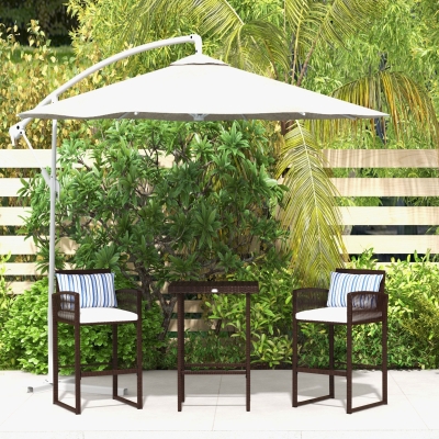 Outsunny 3-Piece Wicker Bar Set, Patio Bar Table Chair with Cushions, for Poolside, 25.2" x 19.3" x 37", White