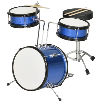 Qaba 7 Piece Kids Drum Set with Throne, Cymbal, Pedal, Drumsticks, Blue
