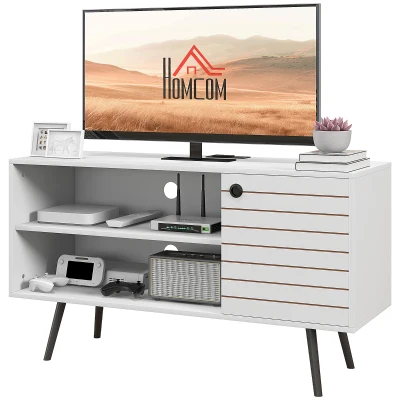 HOMCOM TV Stand Cabinet for 50-Inch, TV Table with Charging Station, Television Stand with Open Shelves, Door and Cable Holes