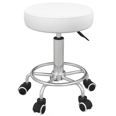 Vinsetto Salon Stool with Adjustable Height, PU Leather Barber Rolling Massage Tattoo Chair for Bar Beauty SPA, White