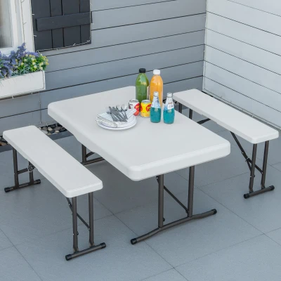 Outsunny 40" Folding Picnic Table Set, 3-Piece Outdoor, White