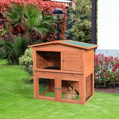 Pawhut 40" Wooden Rabbit Hutch, Weatherproof Outdoor Cage