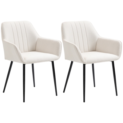 HOMCOM Dining Chairs Set of 2, Upholstered Linen Fabric Accent Chairs with Metal Legs, Beige