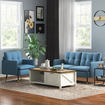 HOMCOM Modern Armchair, Upholstered Accent Chair with Tufted Back Cushion and Steel Legs for Living Room, Bedroom, Blue