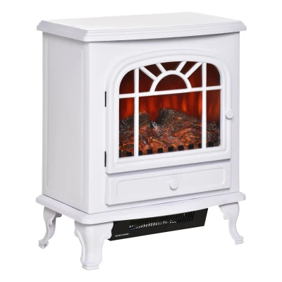 HOMCOM Freestanding Electric Fireplace Heater, Fireplace Stove with Realistic Flame Effect and Adjustable Temperature, Overheat Safety Protection, 750W/1500W, White