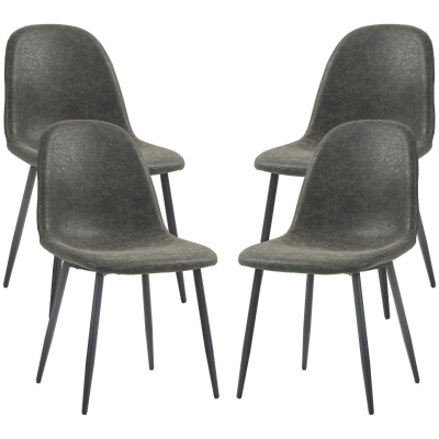HOMCOM Retro Dining Table Chairs Set of 4, PU Leather Upholstered Kitchen Table Chairs for Living Room, Bedroom