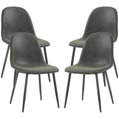 HOMCOM Retro Dining Table Chairs Set of 4, PU Leather Upholstered Kitchen Table Chairs for Living Room, Bedroom