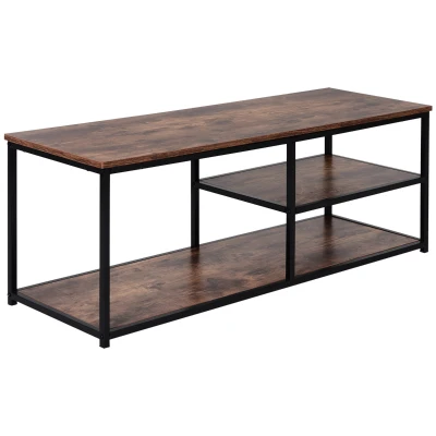 HOMCOM Industrial TV stand for TVs up to 55", TV Cabinet with Storage Shelves Metal Frame, Media Console for Living Room, Rustic Brown