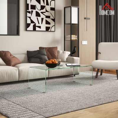 HOMCOM Glass Coffee Table, Clear Coffee Table for Living Room, Modern Rectangle Center Table with Safe Rounded Edges