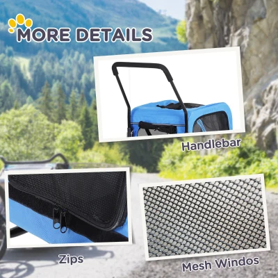 Aosom 2-in-1 Small Dog Bike Trailer and Bike Stroller with Hitch, Bicycle Trailer Sidecar Bike Wagon Cart Carrier Attachment for Travel, Blue(m-9)