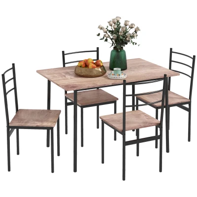 HOMCOM 5 Piece Dining Table Set for 4,  Space Saving Kitchen Table and 4 Chairs, Rectangle, Steel Frame for Dining Room