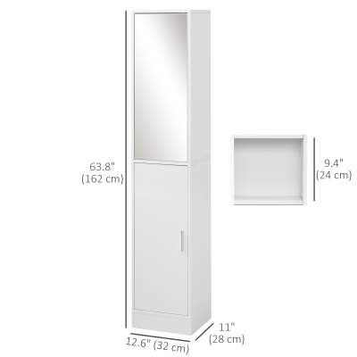 kleankin Tall Bathroom Cabinet with Mirror Narrow Bathroom Storage ...