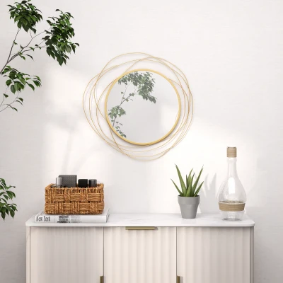 HOMCOM 25.6" Gold Circle Mirror, Modern Metal Wall Art for Living Room
