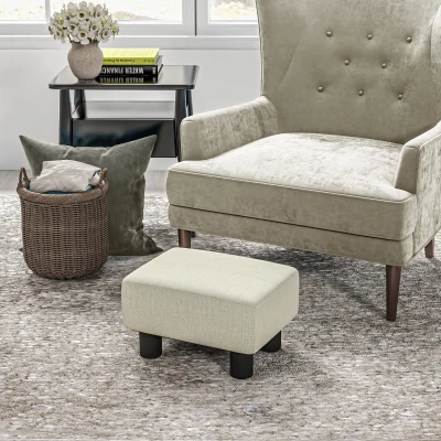 HOMCOM Small Ottoman Foot Stool with Linen Upholstery Beige