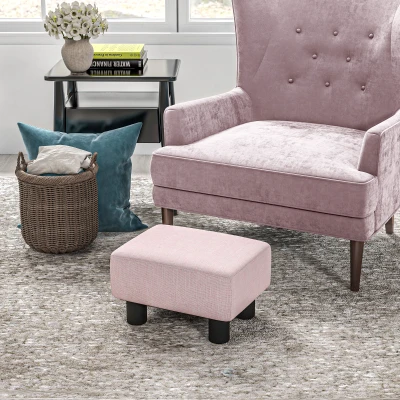 HOMCOM Cube Ottoman Foot Rest with Linen Upholstery Pink