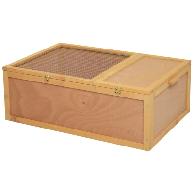 PawHut Wooden Tortoise Enclosure with Two Room Design, for Indoor Use, 37" x 25" x 13", Nature Wood