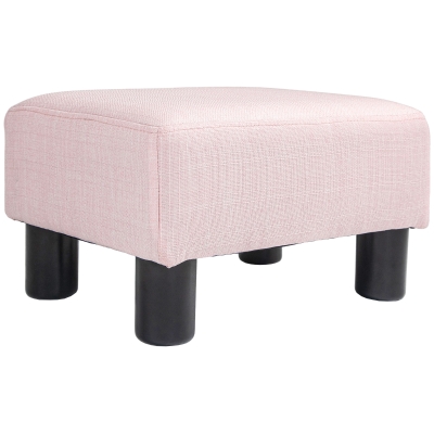 HOMCOM Cube Ottoman Foot Rest with Linen Upholstery Pink