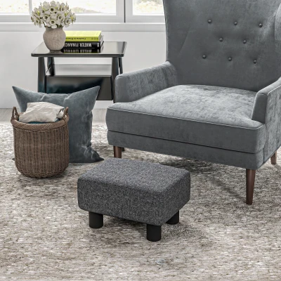 HOMCOM Small Ottoman Foot Stool with Linen Upholstery, Gray