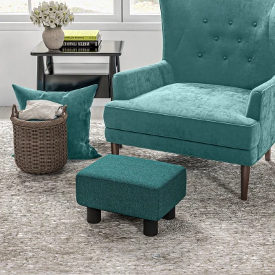 HOMCOM Small Ottoman Foot Rest with Linen Fabric Upholstery Green
