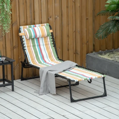 Outsunny Folding Chaise Lounge Chair, 4-Position Recline, Striped