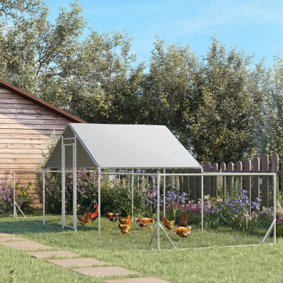 PawHut 23' Chicken Coop, Large for 12-14 Chickens, Silver