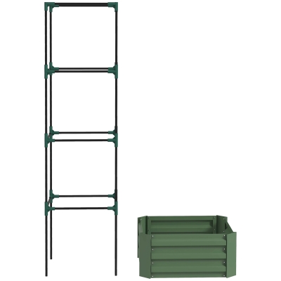 Outsunny Galvanized Planter Box, Outdoor Raised Garden Bed with 4-Tier Trellis Tomato Cage for Climbing Vines, Vegetables, Green