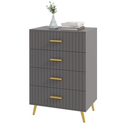 HOMCOM 4 Drawer Cabinet, Drawer Chest for Bedroom, Chest of Drawers with Aluminium Legs and Gold Handles, Dark Grey