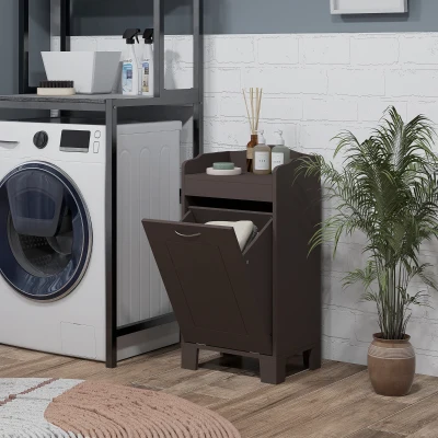 HOMCOM Tilt-Out Laundry Cabinet with Tabletop & Hamper, Coffee