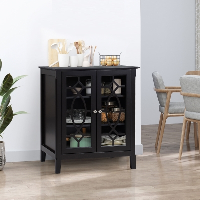 HOMCOM Sideboard Cabinet, Buffet Table with Double Framed Glass Doors, 2 Adjustable Shelves and Elevated Base Espresso