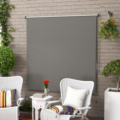 Outsunny 6' x 6' Patio Door Blinds, Outdoor Roller Shades, Cordless Roll Up Shade for Porch Gazebo, Light Grey
