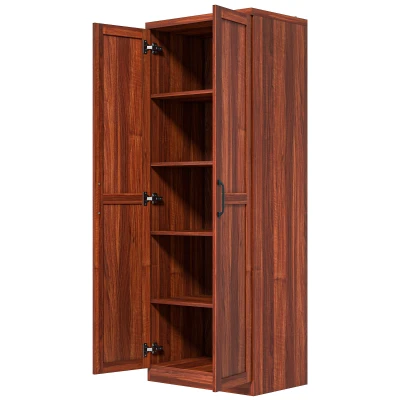 HOMCOM 63" Kitchen Storage Cabinet, 5-tier Pantry Cabinet with Doors and Adjustable Shelves for Dining Room, Tan