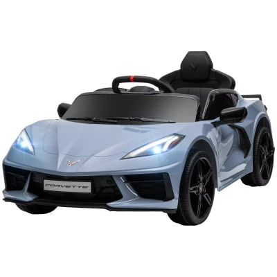 Qaba 12V Kids Electric Car Corvette Licensed w/ Remote Control, Suspension System, Music, Headlight, Slow Start, Light Blue