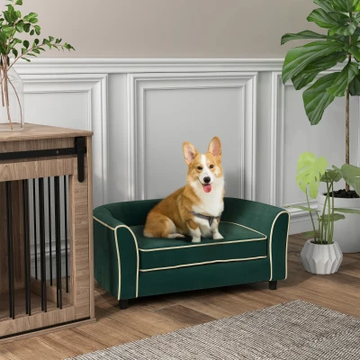 PawHut Dog Couch, Washable Bed for Small/Medium Dogs, Dark Green