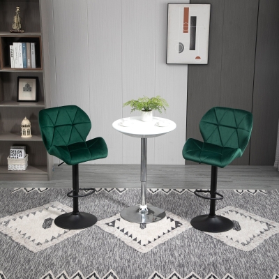 HOMCOM Bar Stool Set of 2 Fabric Adjustable Height Armless Upholstered Counter Chairs with Swivel Seat, Green