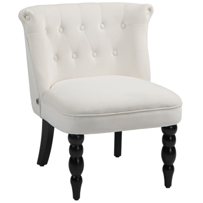 HOMCOM Accent Armchair, Vintage Lounge Chair with Button Tufted Back, Turned Legs for Living Room, Dining Room, Cream White