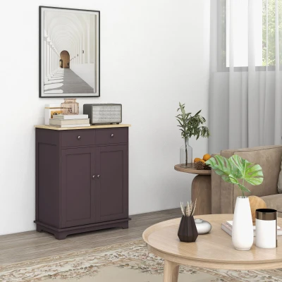 HOMCOM Kitchen Storage Cabinet, Solid Wood Top, Coffee