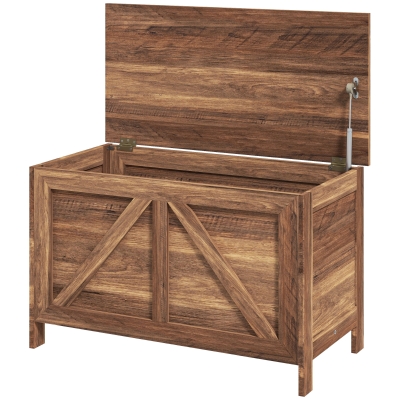 HOMCOM Farmhouse Storage Chest with Lift Top & Safety Hinge, Brown Oak