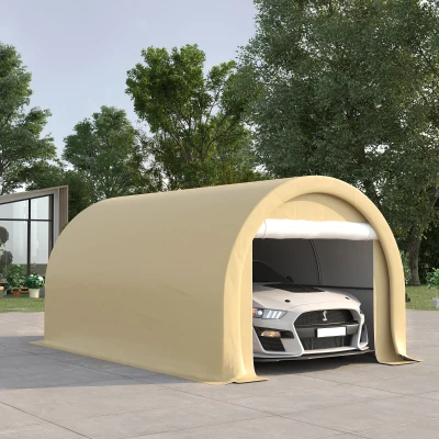 Outsunny 10' x 16' Heavy-Duty Carport, Beige Storage Tent
