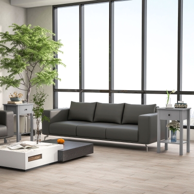 HOMCOM End Tables Set of 2, Side Tables with Drawer and Bottom Shelf, 2-tier Nightstand for Bedroom, Living Room, Grey