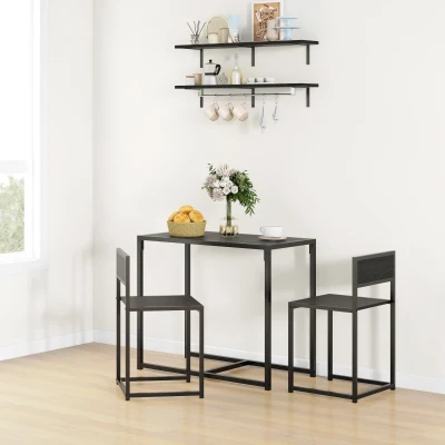 HOMCOM 3-Piece Industrial Dining Set with Table & 2 Chairs, Black