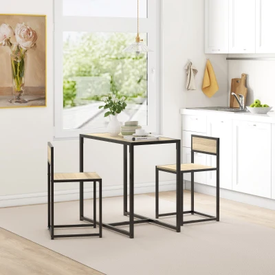 HOMCOM 3-Piece Industrial Dining Set with Table & 2 Chairs, Oak