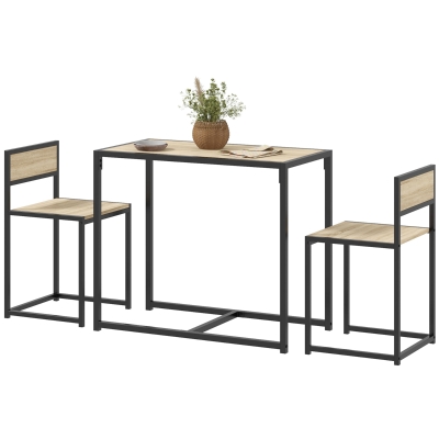 HOMCOM 3-Piece Industrial Dining Set with Table & 2 Chairs, Oak