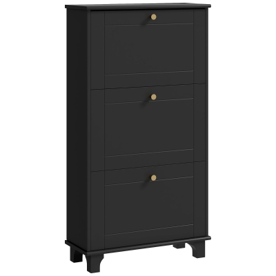 HOMCOM Narrow Shoe Storage with 3 Flip Drawers and Adjustable Shelves, Shoe Cabinet Organizer for 12 Pairs of Shoes, Black